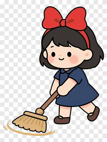Cartoon Girl Sweeping The Floor PNG