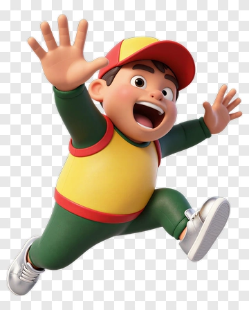 Cartoon Boy Running With Excitement PNG