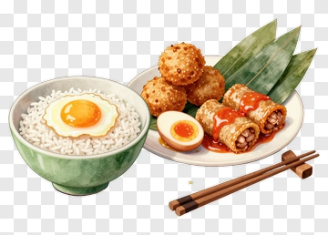 Delicious Asian Cuisine With Rice And Spring Rolls PNG