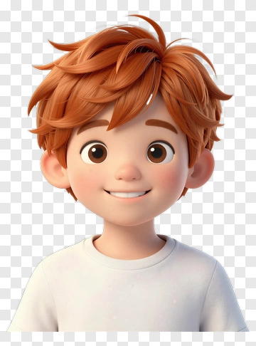 3D Cartoon Boy With Orange Hair Smiling PNG