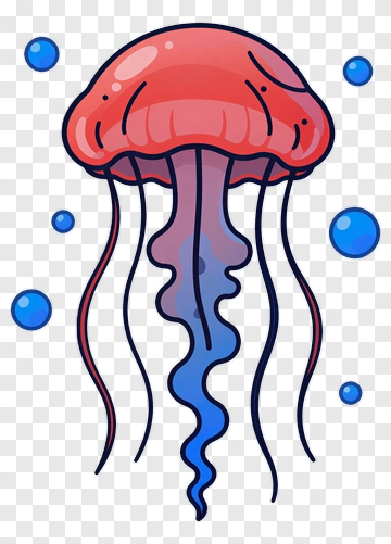 Cartoon Jellyfish With Blue Bubbles PNG