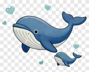 Cartoon Whales Swimming With Hearts PNG