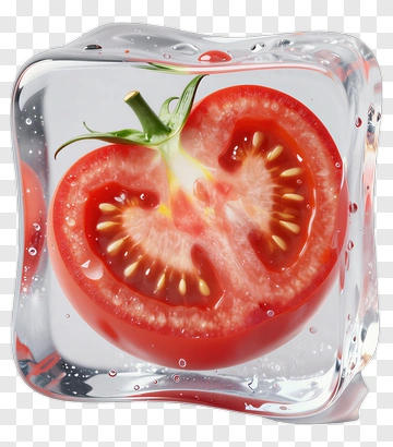 Sliced Tomato Encased In Ice PNG