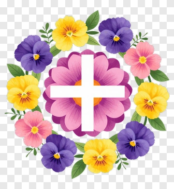Colorful Floral Wreath With Cross PNG