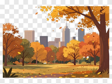 Autumn Park With City Skyline PNG