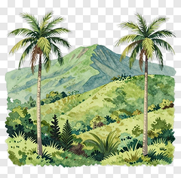 Watercolor Tropical Landscape With Palm Trees PNG