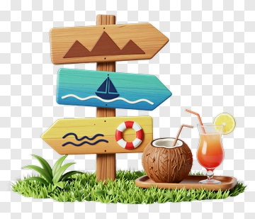 Tropical Signpost With Drink And Coconut PNG