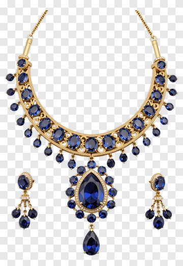 Gold Necklace With Blue Gemstones PNG