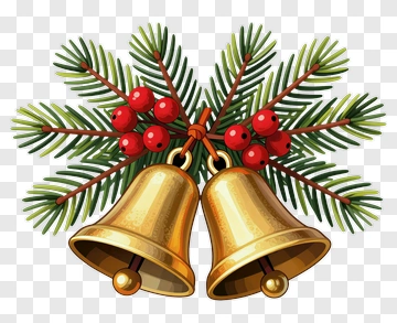 Christmas Bells With Pine And Berries PNG