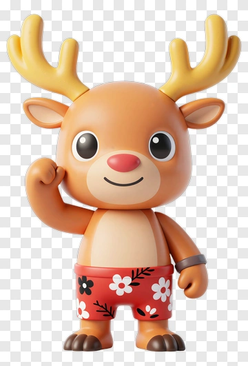 Cartoon Reindeer In Floral Swim Shorts PNG