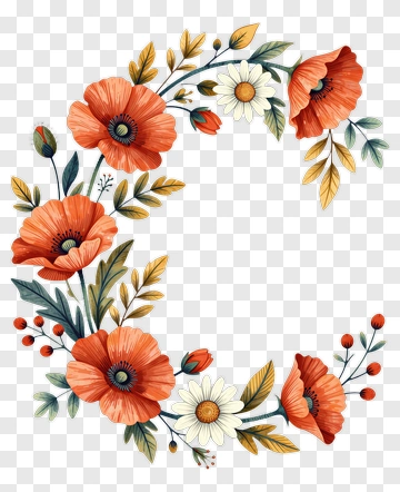 Floral Letter C With Poppies And Daisies PNG