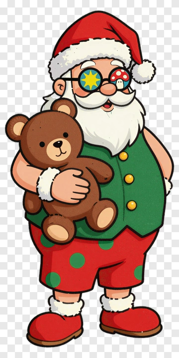 Cartoon Santa Claus Holding A Teddy Bear PNG