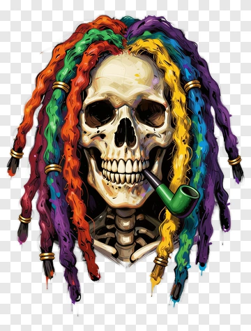 Colorful Skull With Dreadlocks Smoking A Pipe PNG