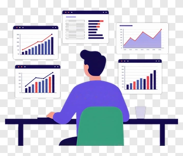 Businessman Analyzing Data On Multiple Screens PNG