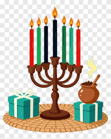 Hanukkah Menorah With Gifts And Pot PNG