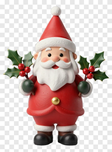 Christmas Santa Claus Holding Holly PNG