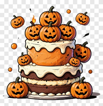 Halloween Cake With Pumpkin Decorations PNG