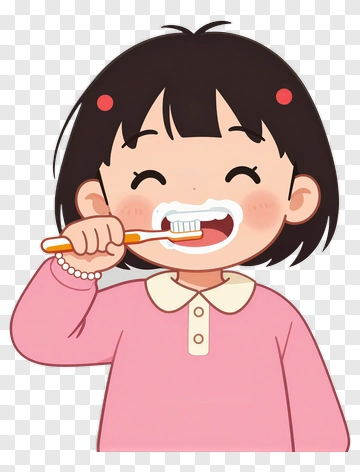 Happy Girl Brushing Her Teeth PNG