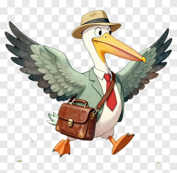 Cartoon Pelican Wearing A Suit And Carrying A Briefcase PNG