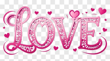 Love Text Design With Hearts PNG