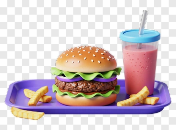 Colorful Hamburger Meal With Drink And Fries PNG