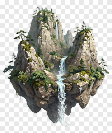 Mountain Landscape With Waterfall And Trees PNG
