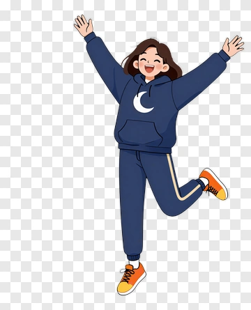 Cartoon Girl Jumping With Joy PNG