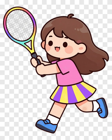 Cartoon Girl Playing Tennis PNG