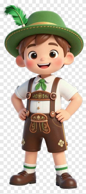 Cartoon Boy In Traditional Bavarian Outfit PNG