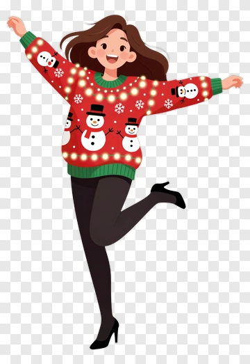 Happy Woman In A Christmas Sweater PNG