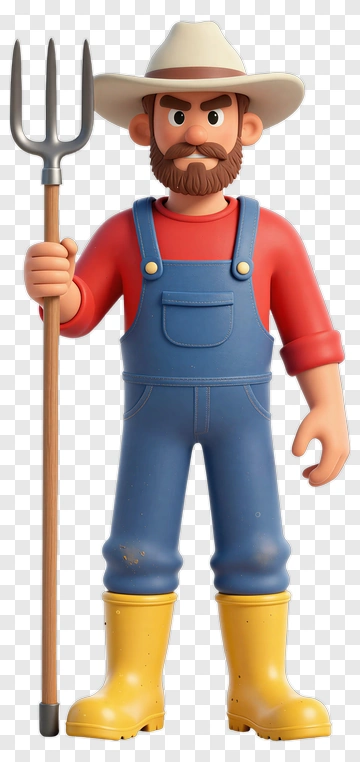 3D Farmer Holding A Pitchfork PNG