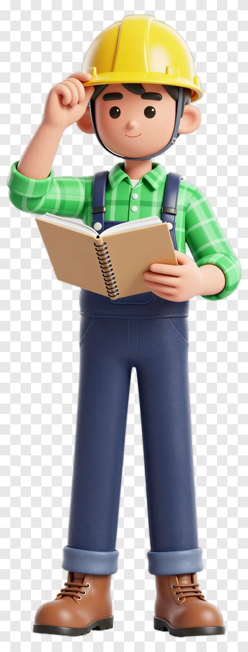 3D Construction Worker Reading A Notebook PNG