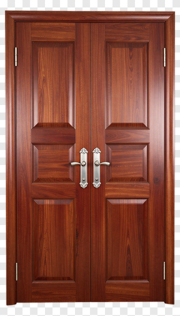 Double Wooden Door With Silver Handles PNG