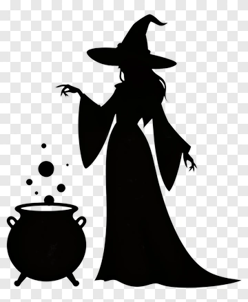 Silhouette Witch With Cauldron PNG
