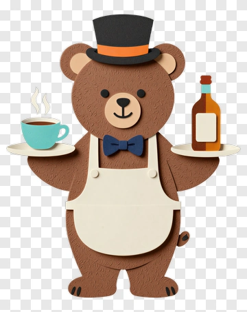 Cartoon Bear Serving Coffee And Drink PNG