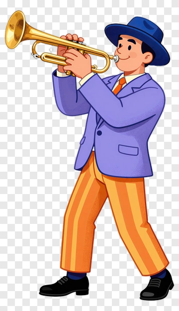 Cartoon Musician Playing Trumpet PNG