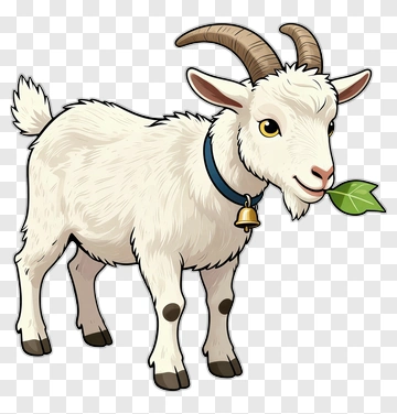 Cartoon Goat Eating Leaf PNG