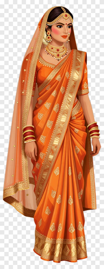 Woman In Traditional Orange Saree PNG