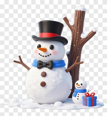 Cartoon Snowman And Snow Child With A Gift PNG