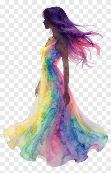 Colorful Woman In A Flowing Dress PNG