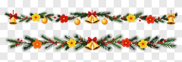 Christmas Garland With Bells And Flowers PNG