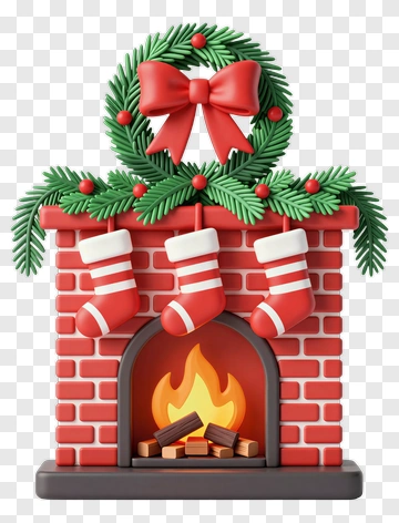 Christmas Fireplace With Stockings And Wreath PNG