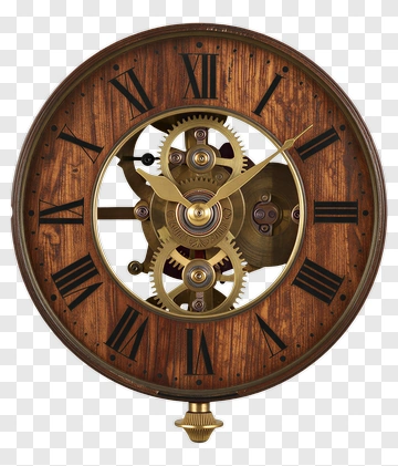 Vintage Wall Clock With Exposed Gears PNG