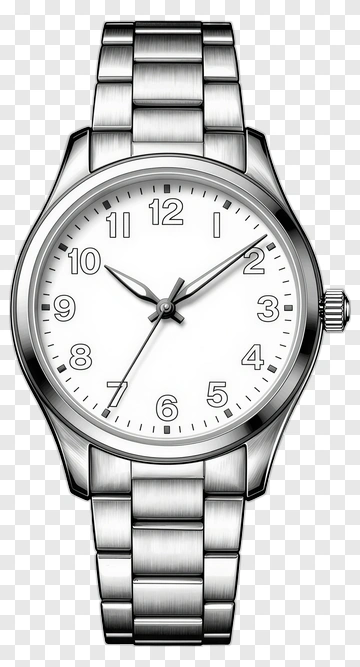 Silver Analog Watch With White Dial PNG