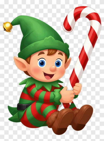 Cartoon Elf Holding A Candy Cane PNG