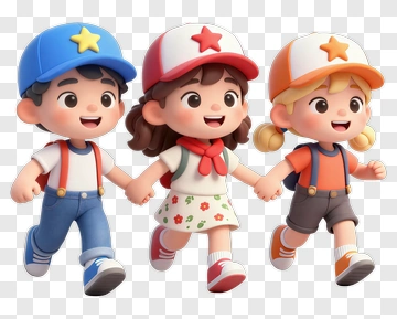 Cartoon Children Holding Hands PNG