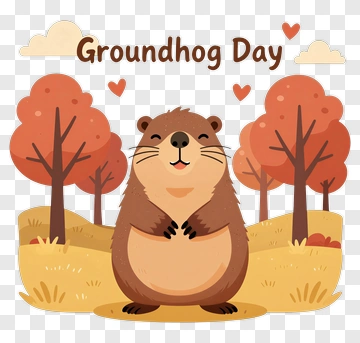 Groundhog Day Cartoon With Happy Groundhog PNG