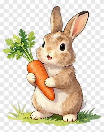 Cartoon Rabbit Holding A Carrot PNG