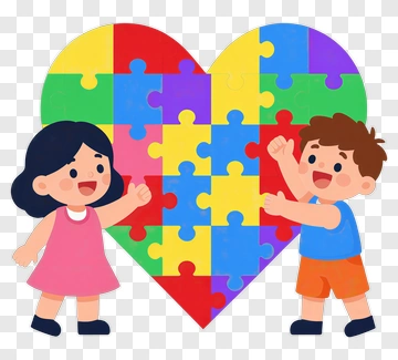 Cartoon Children With A Heart-Shaped Puzzle PNG