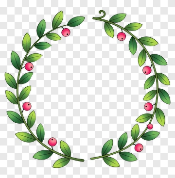 Floral Wreath With Green Leaves And Pink Berries PNG
